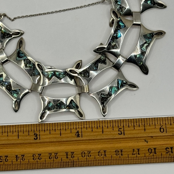 Vintage Taxco Mexican 925 Sterling inlaid with Abalone brutalist bracelet. - Picture 10 of 10